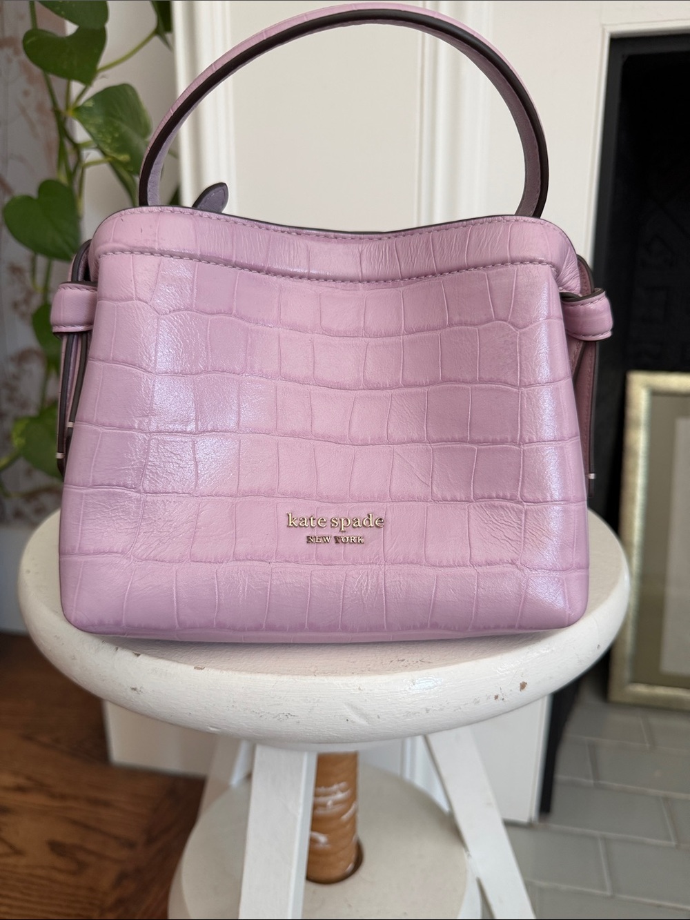 kate spade Lilac Croc-Embossed Leather Shoulder Mini Bag